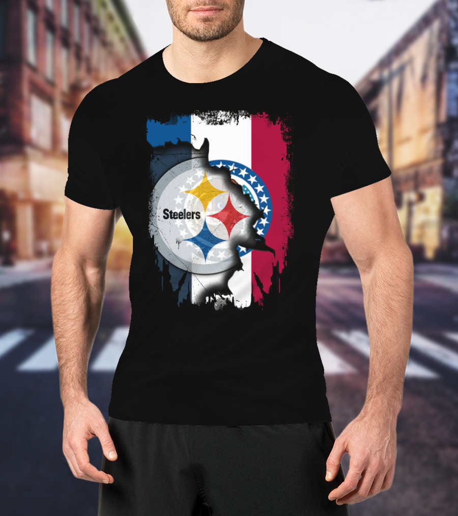 Steelers Emblem On Missouri Flag Background T-Shirt