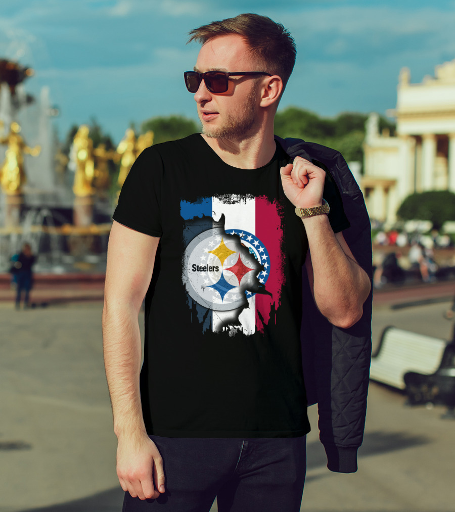 Steelers Emblem On Missouri Flag Background T-Shirt