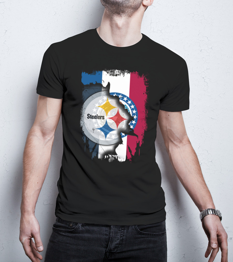 Steelers Emblem On Missouri Flag Background T-Shirt
