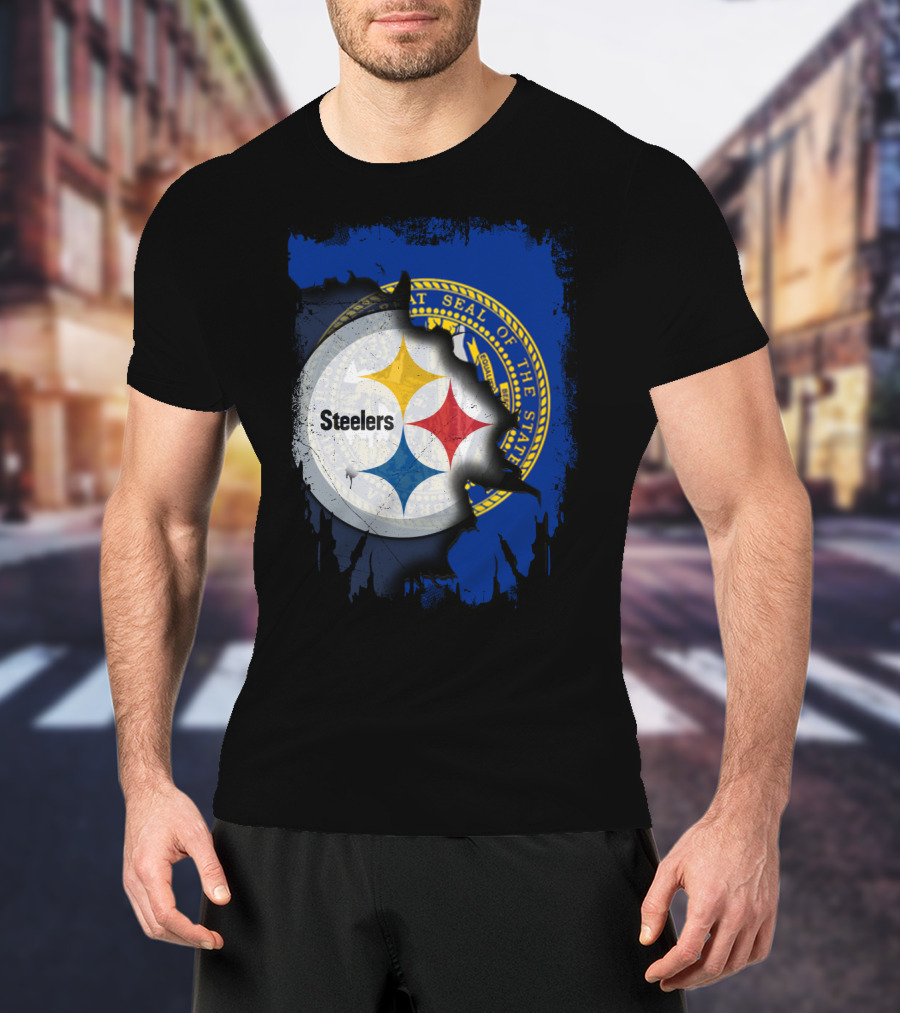 Nebraska State Seal With Steelers Logo Integration T-Shirt