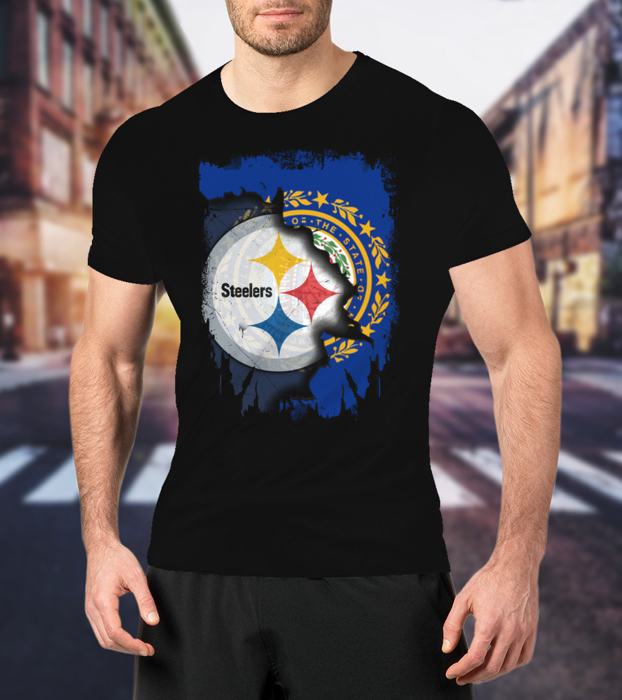 New Hampshire And Pittsburgh Steelers Emblem Fusion T-Shirt