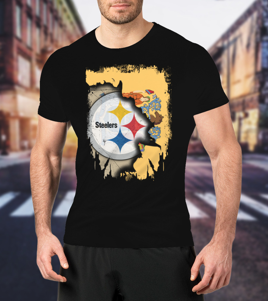 Steelers Logo Within New Jersey Map T-Shirt