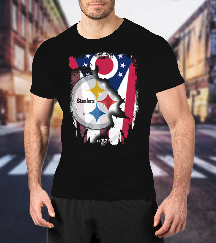 Ohio Steelers Fusion With Flag T-Shirt