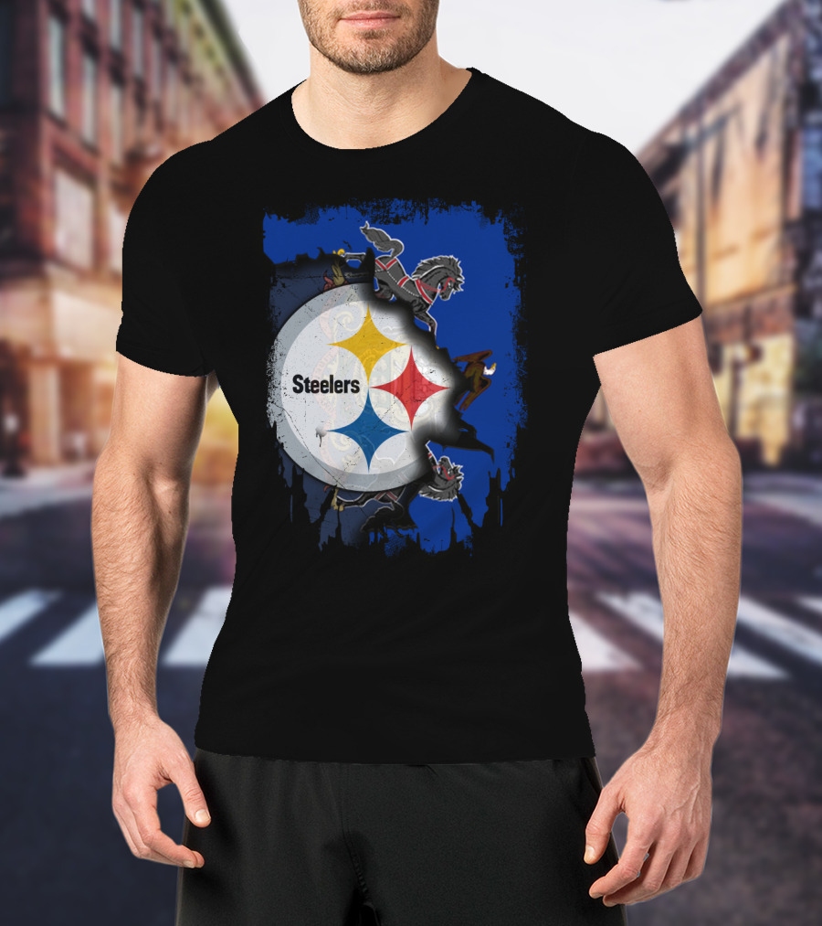 Steelers Together Pennsylvania With Horses And Eagle On Grunge Blue Background T-Shirt