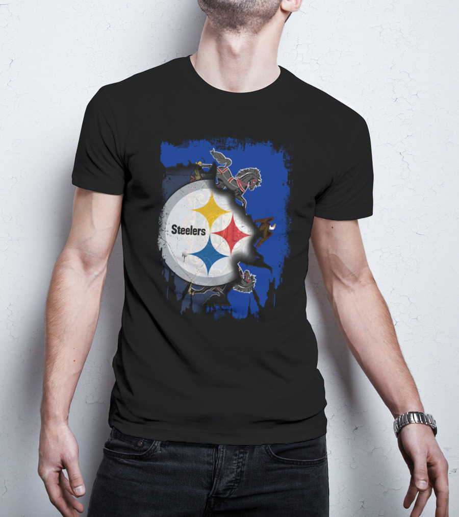 Steelers Together Pennsylvania With Horses And Eagle On Grunge Blue Background T-Shirt