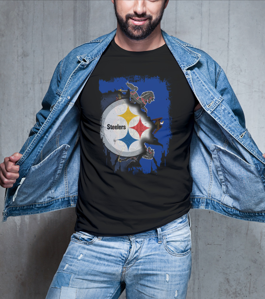 Steelers Together Pennsylvania With Horses And Eagle On Grunge Blue Background T-Shirt