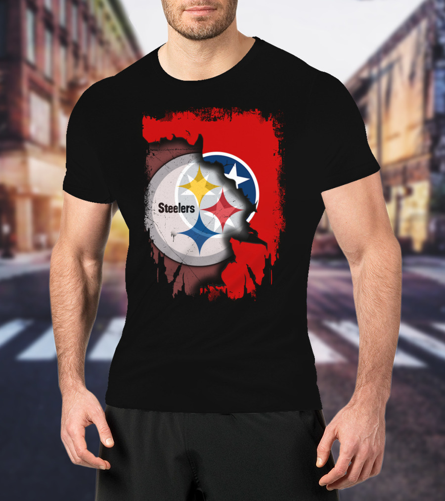 Tennessee And Steelers Fusion With Flag T-Shirt