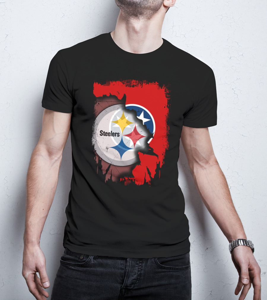 Tennessee And Steelers Fusion With Flag T-Shirt