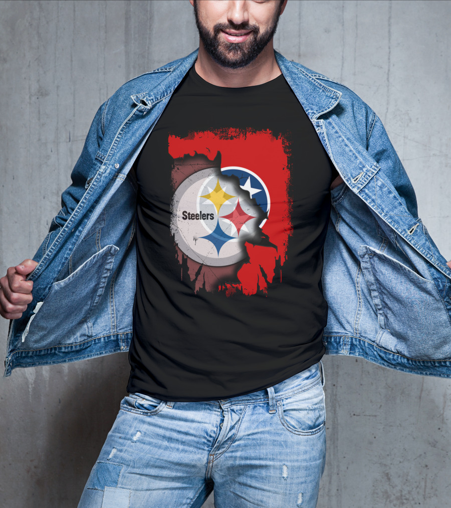 Tennessee And Steelers Fusion With Flag T-Shirt