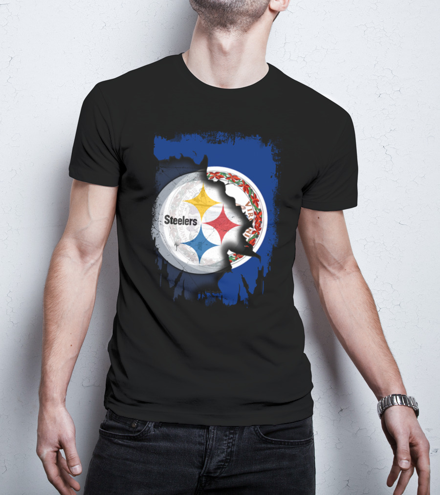 Virginia State Flag With Pittsburgh Steelers Logo Fusion T-Shirt