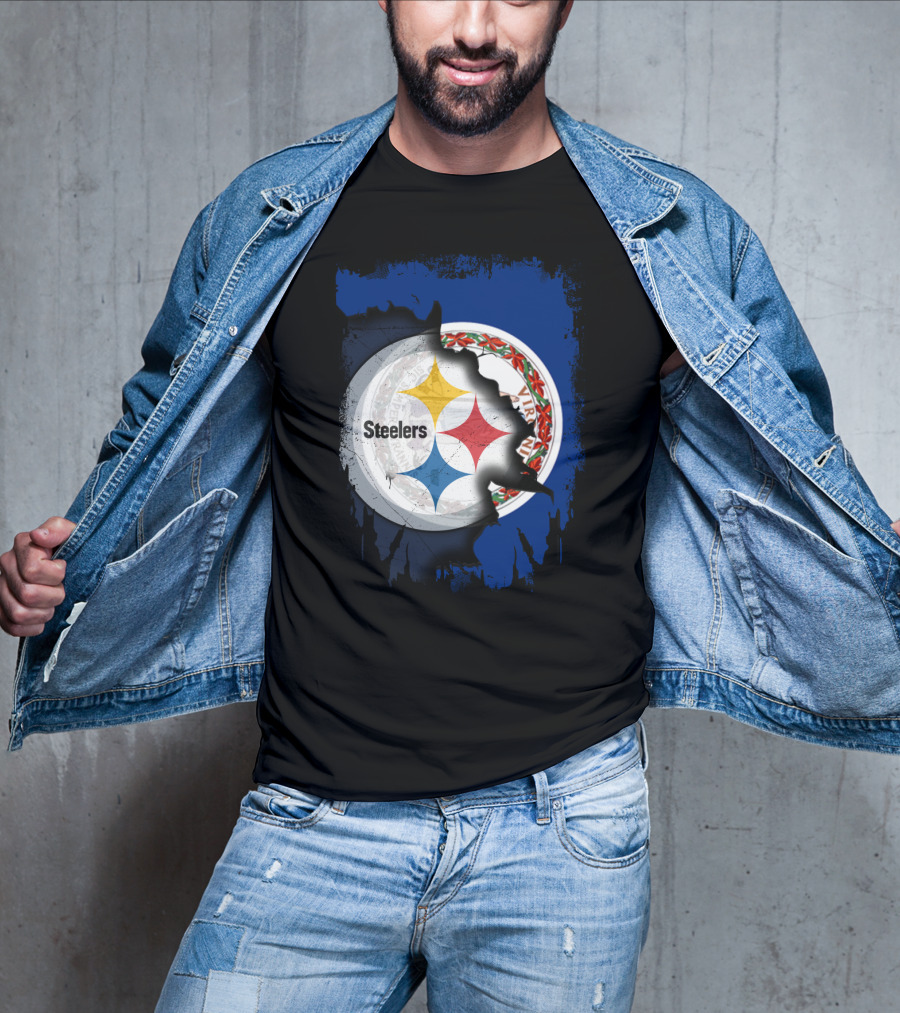 Virginia State Flag With Pittsburgh Steelers Logo Fusion T-Shirt