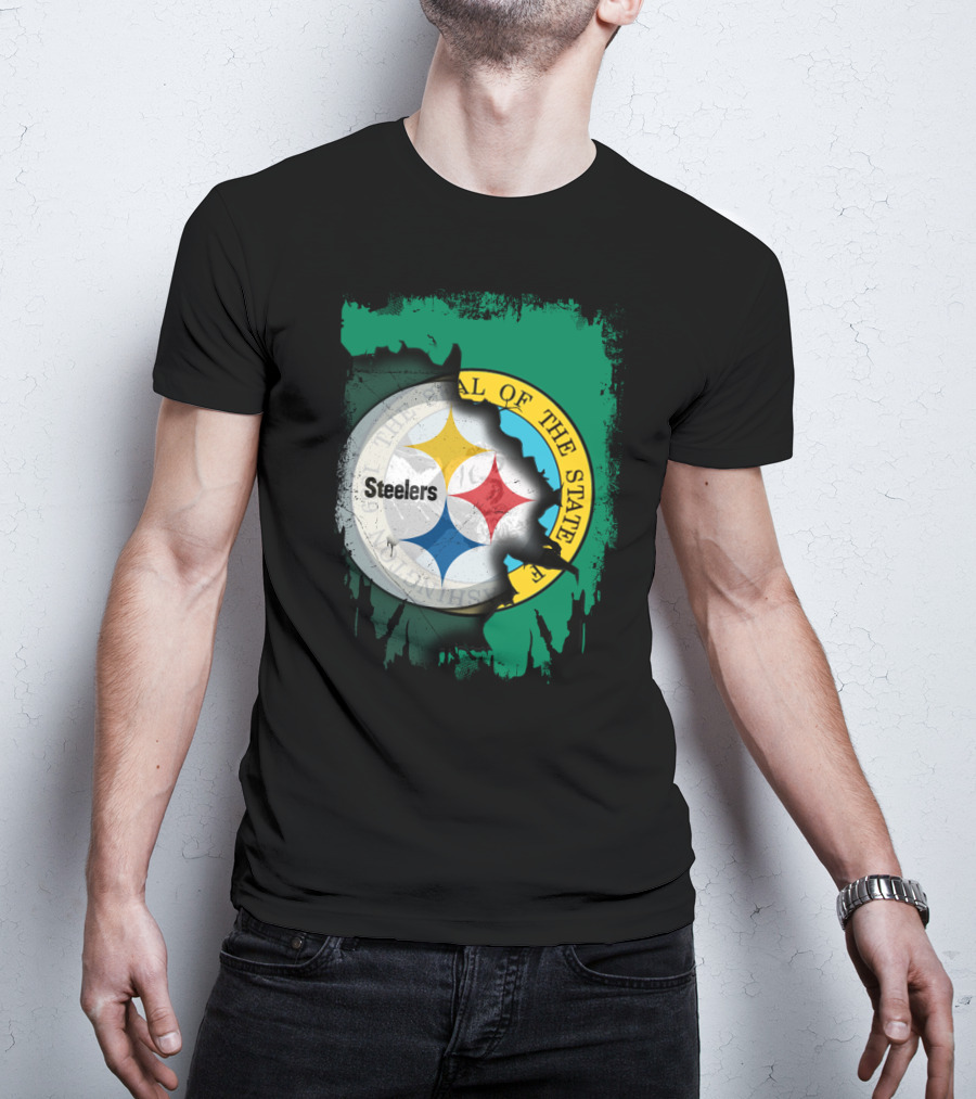 Washington State Meets Steelers Football Emblem T-Shirt