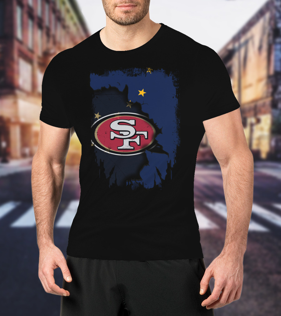 Together Alaska With San Francisco 49ers Logo And Alaska Flag Map T-Shirt