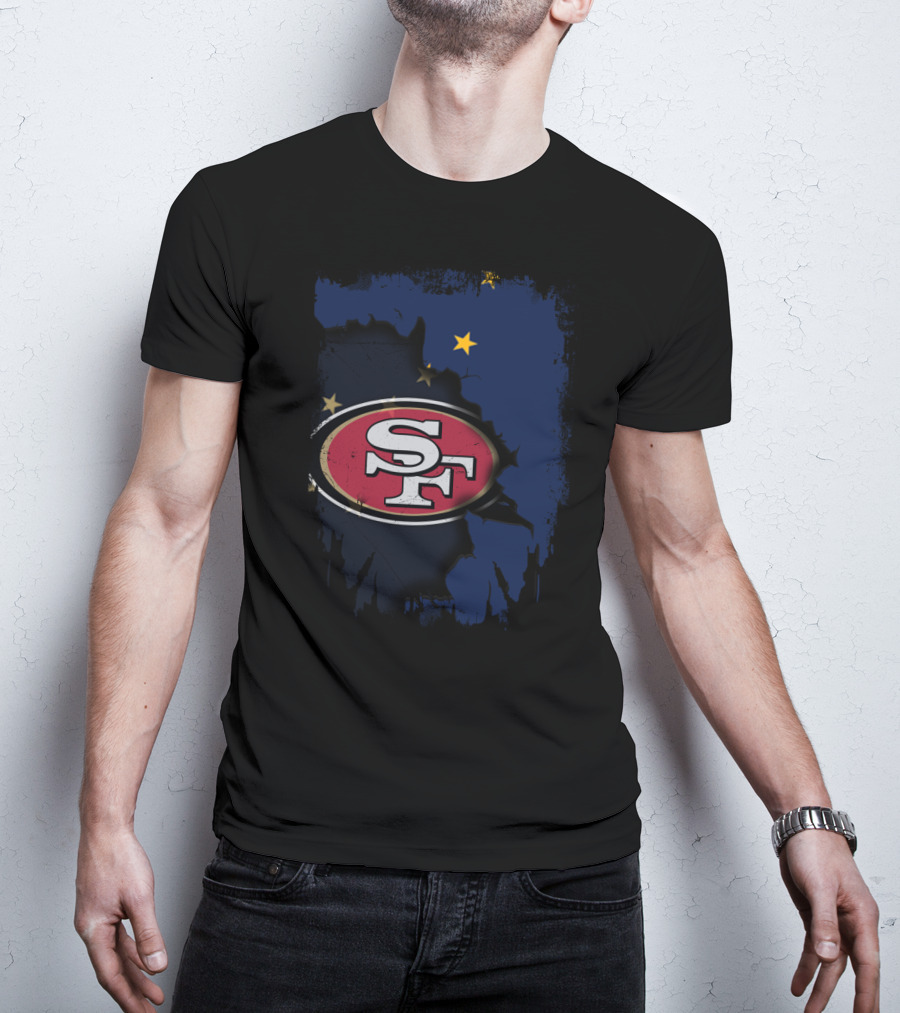 Together Alaska With San Francisco 49ers Logo And Alaska Flag Map T-Shirt
