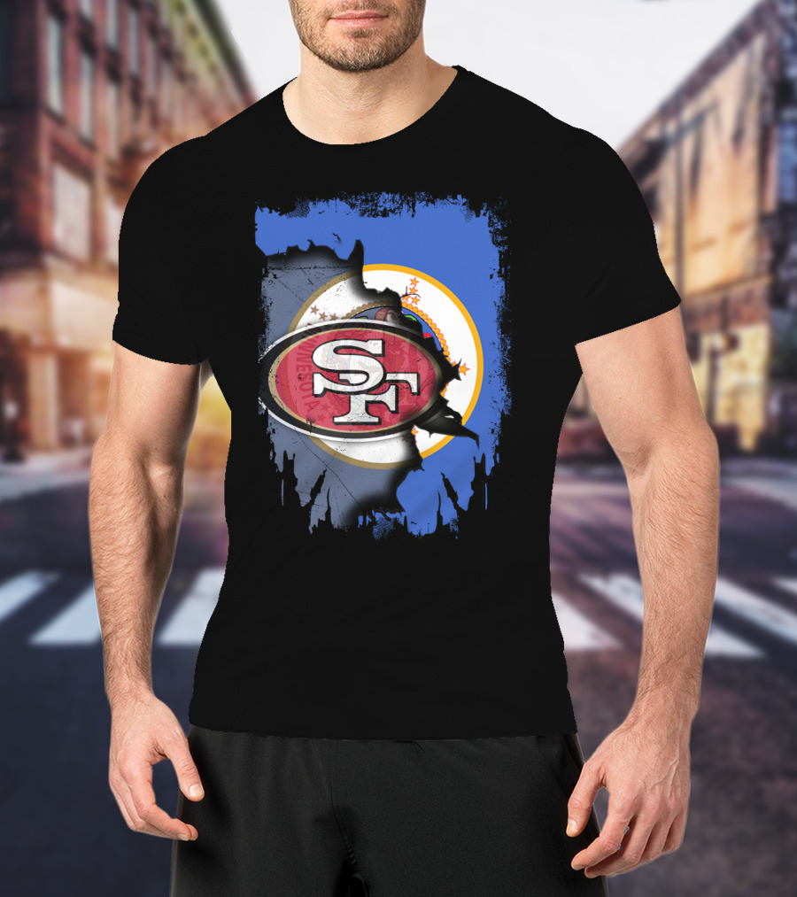 Minnesota State Flag With San Francisco 49ers Logo Overlay T-Shirt