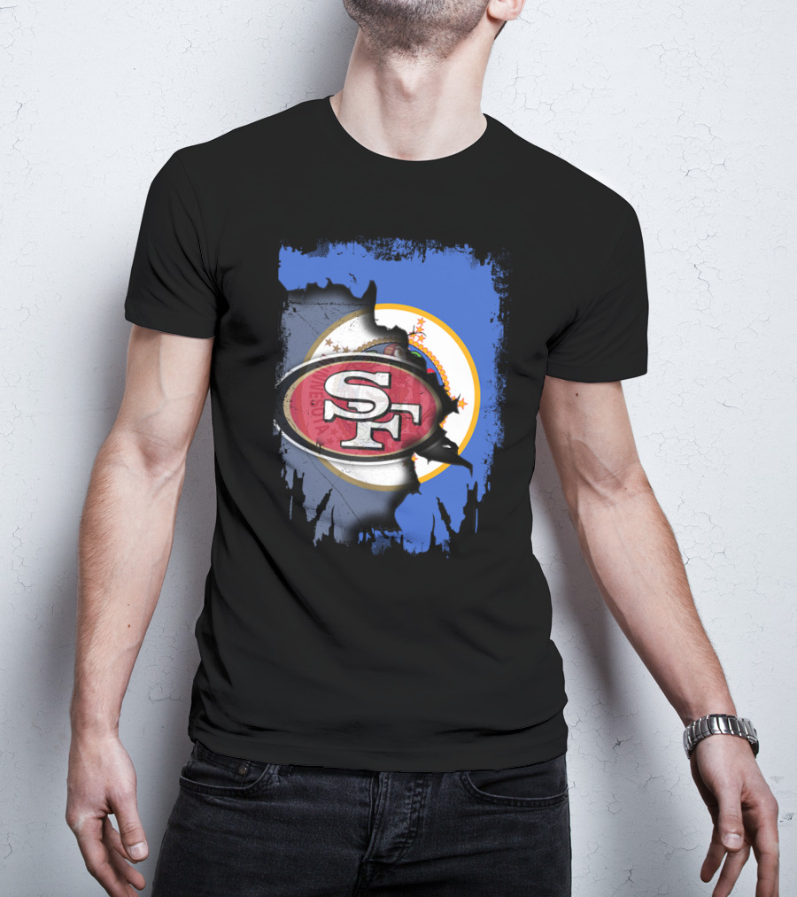 Minnesota State Flag With San Francisco 49ers Logo Overlay T-Shirt