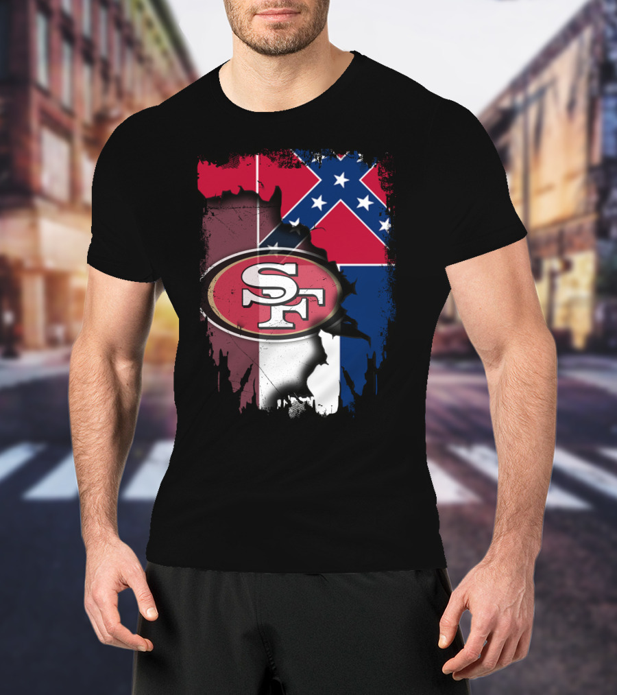 San Francisco 49ers Logo With Mississippi Flag Background T-Shirt