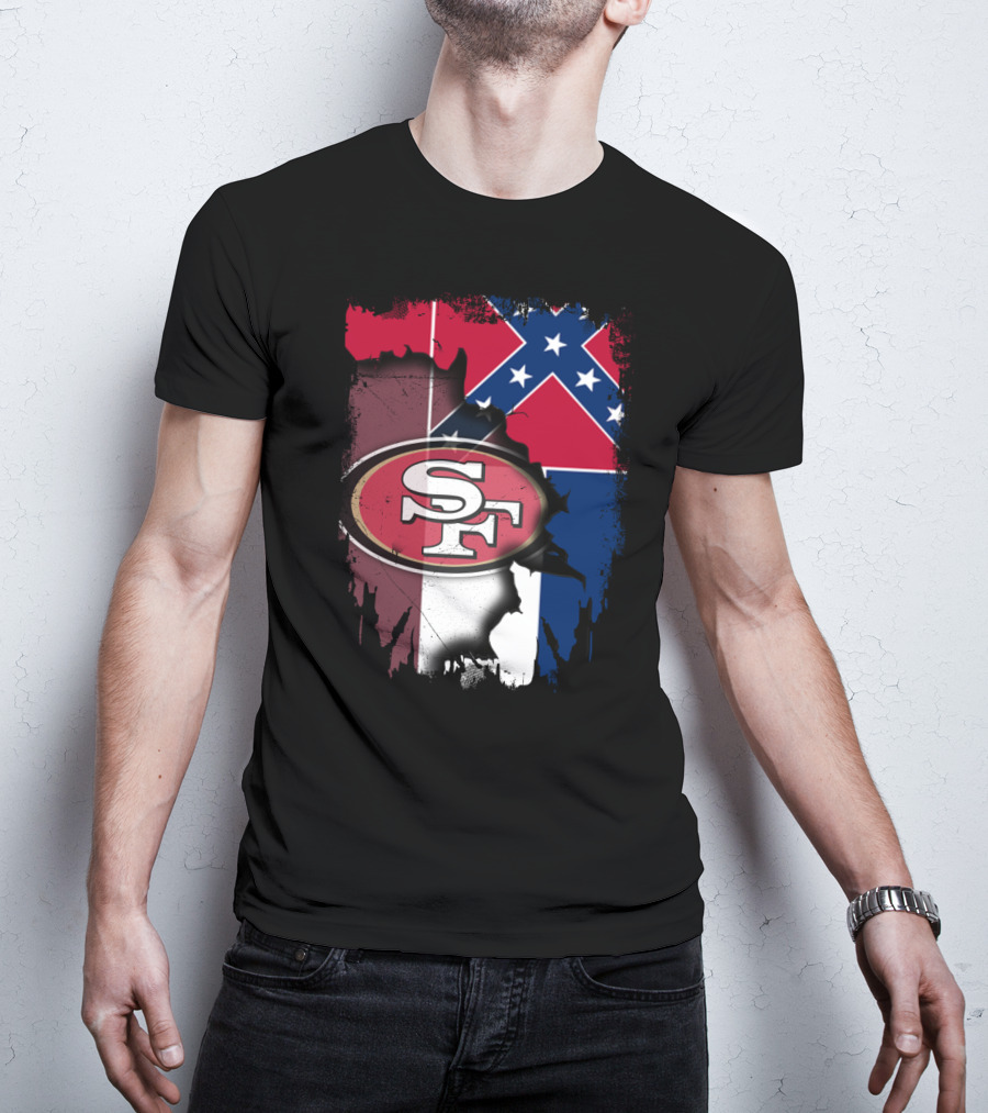 San Francisco 49ers Logo With Mississippi Flag Background T-Shirt