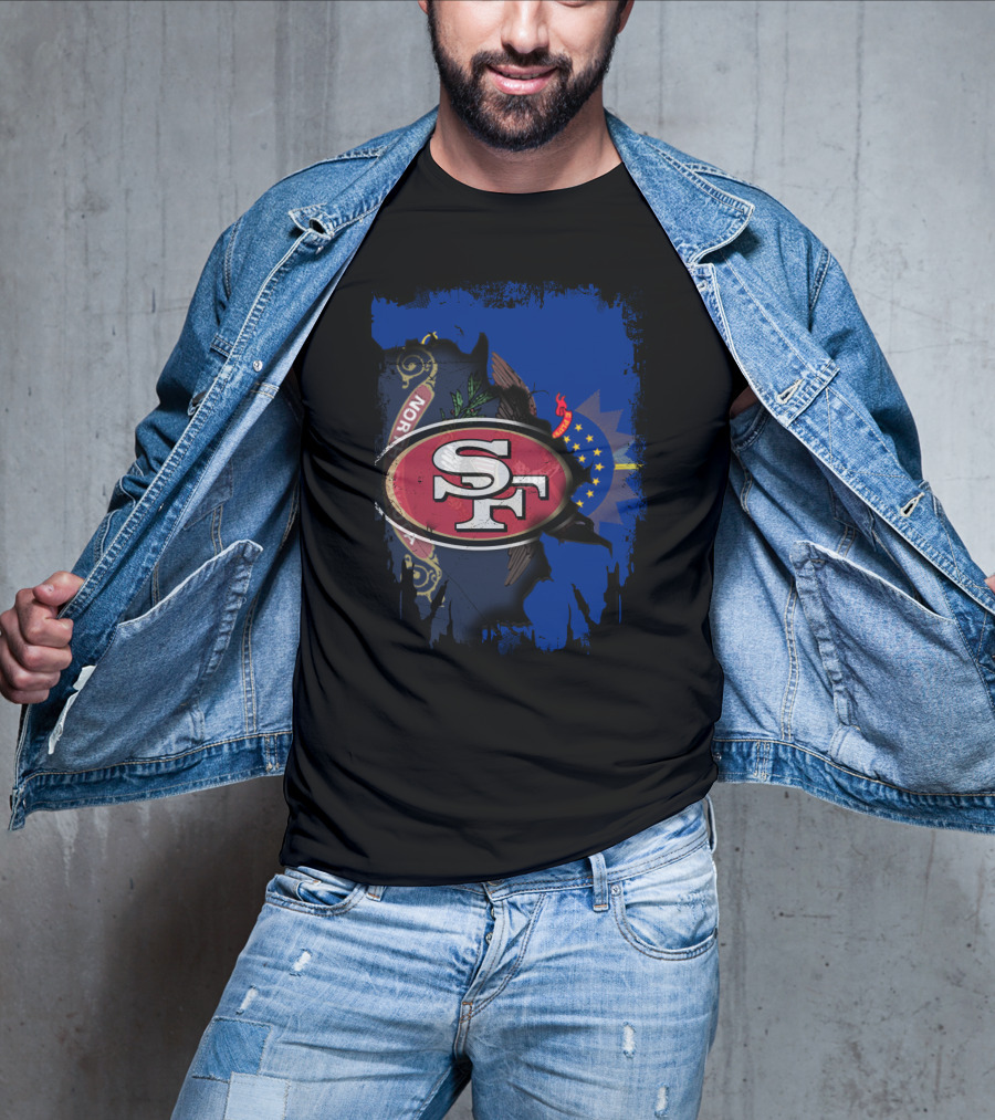 North Dakota State Flag With 49ers SF Logo Together T-Shirt
