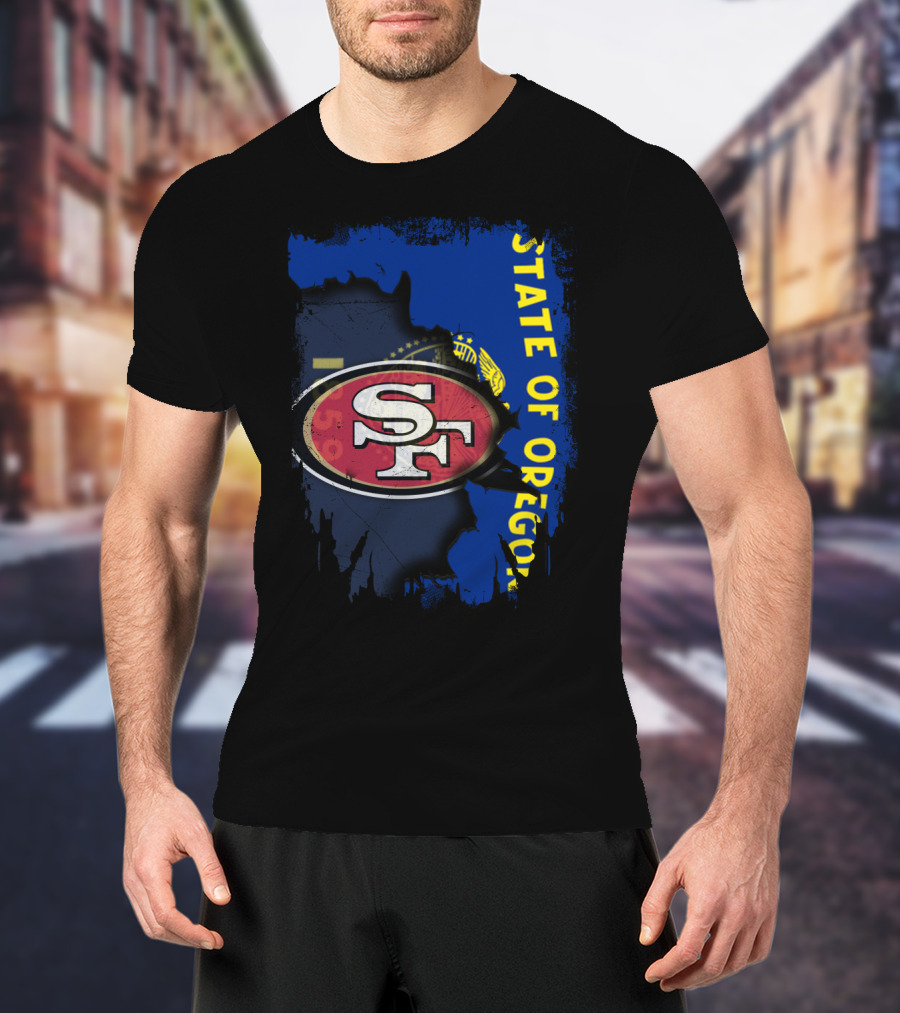 State Of Oregon With 49ers SF Logo Overlay T-Shirt