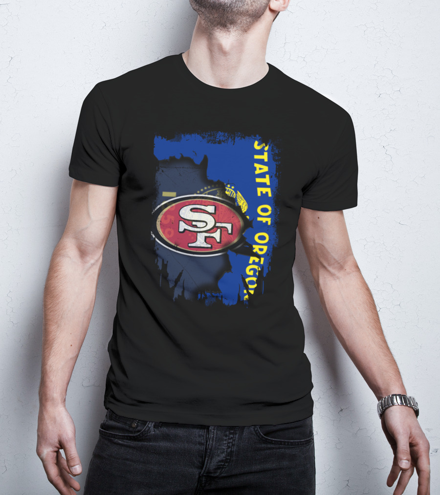 State Of Oregon With 49ers SF Logo Overlay T-Shirt