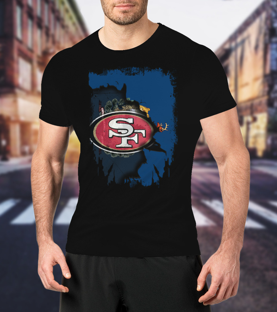 SF 49ers Emblem Overlaying Vermont T-Shirt