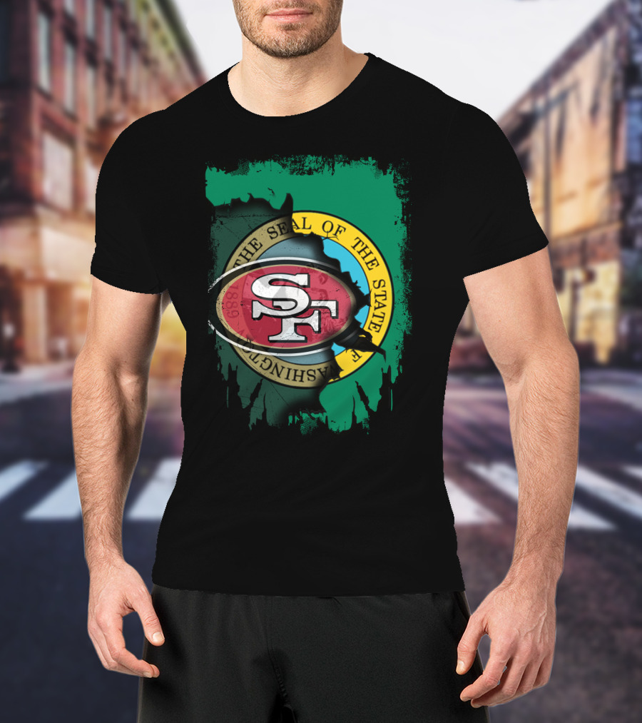 SF 49ers With Washington State Seal Clash T-Shirt