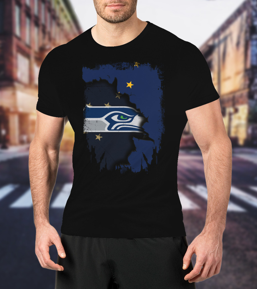 Alaska Map With Seattle Seahawks Logo And Stars T-Shirt