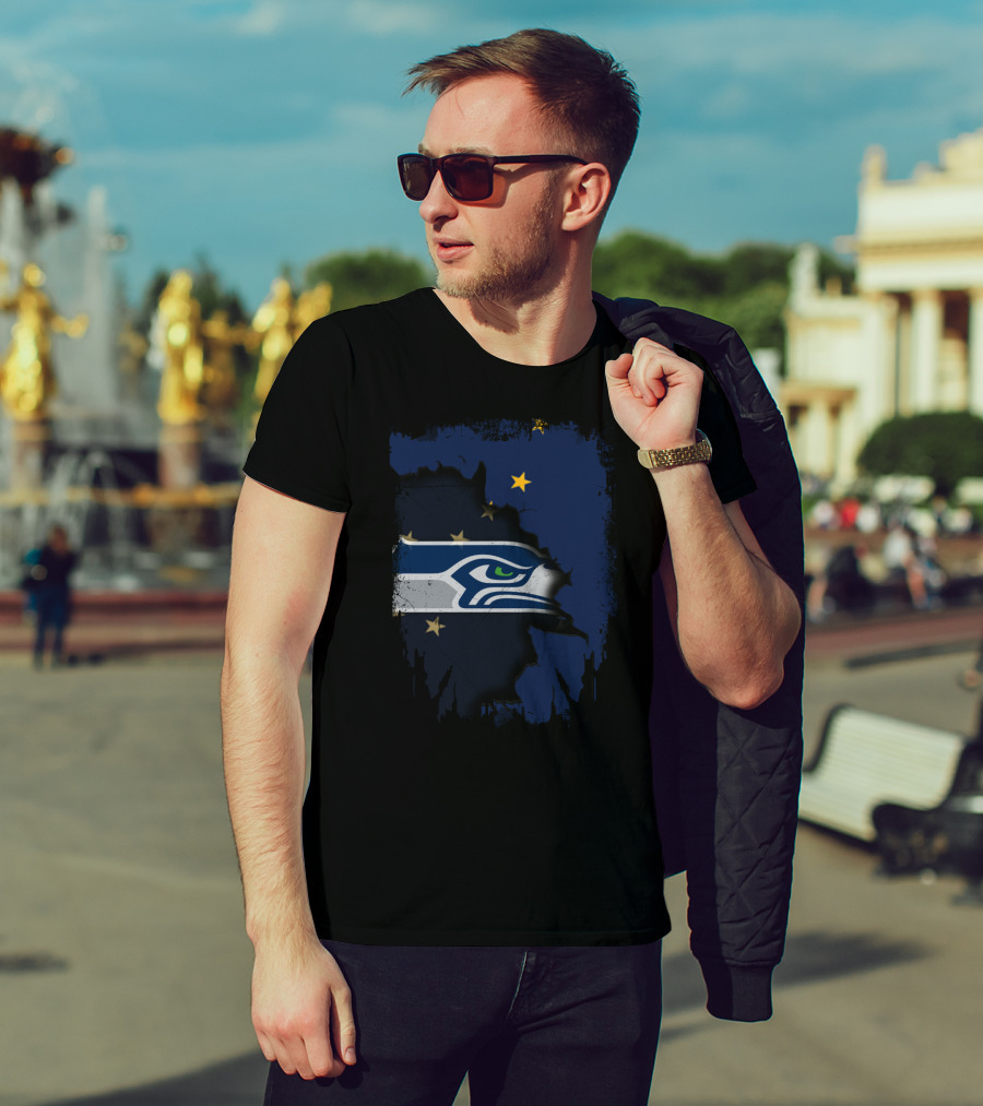 Alaska Map With Seattle Seahawks Logo And Stars T-Shirt