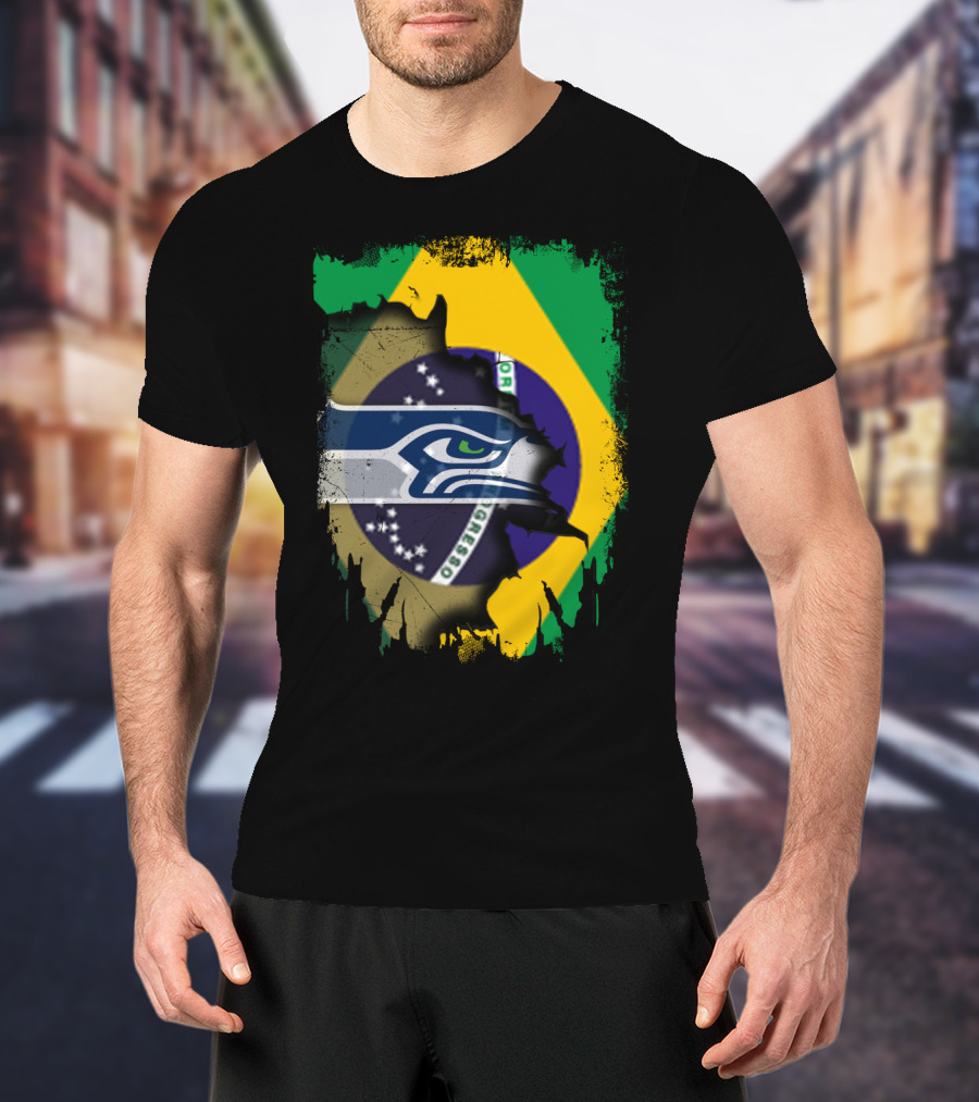 Together Brazil With Seahawks Over Brazilian Flag T-Shirt