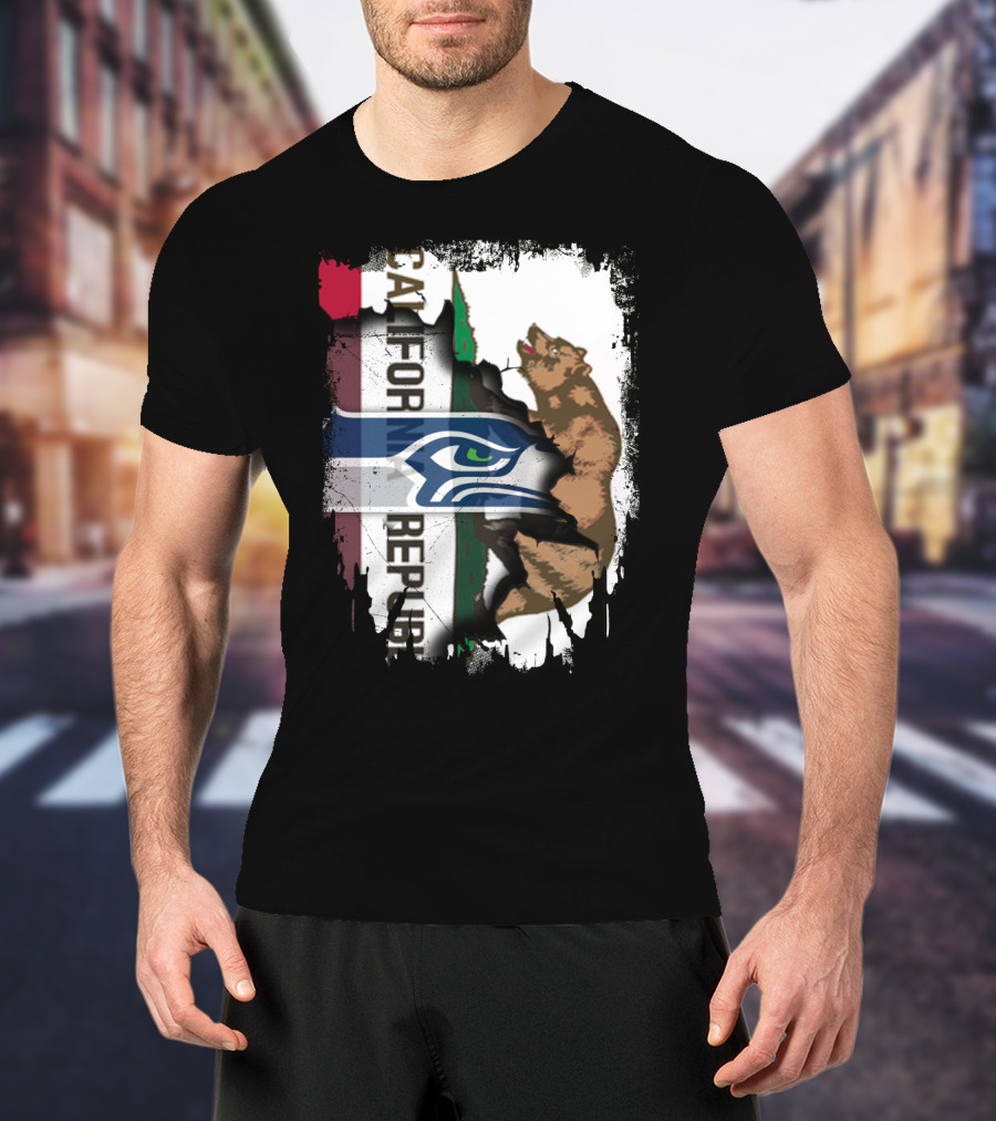 Together California Republic With Seahawks Logo Bear T-Shirt