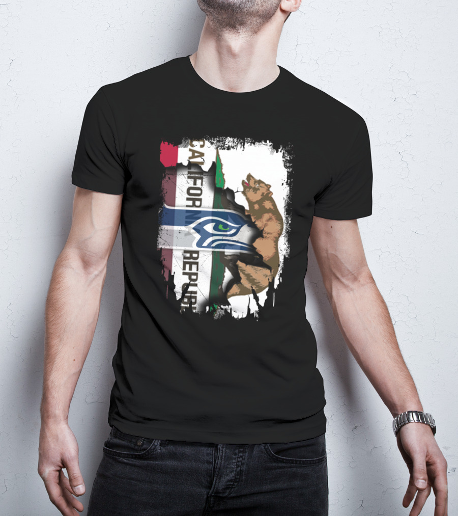 Together California Republic With Seahawks Logo Bear T-Shirt