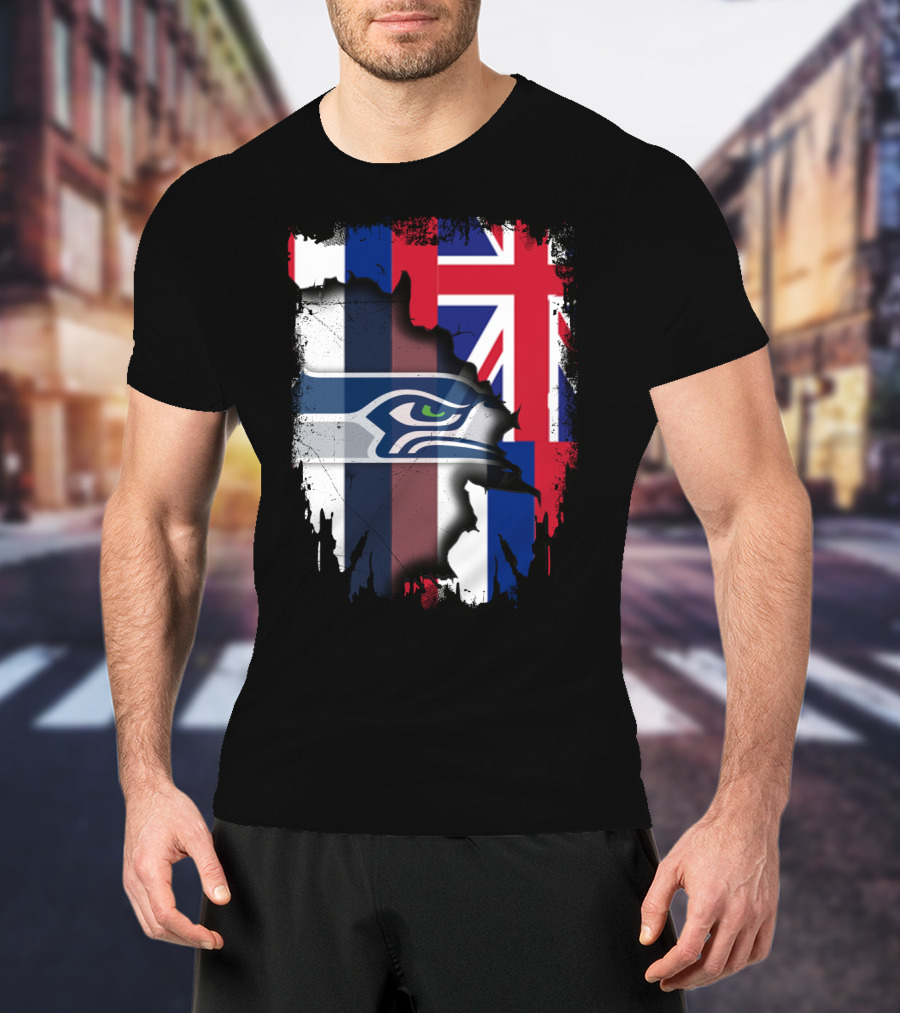 Together Hawaii With Seahawks Logo And Hawaiian Flag T-Shirt