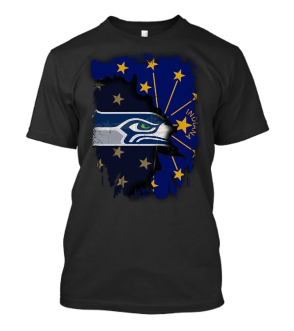 Seahawks Logo Blended With Indiana Flag Stars T-Shirt