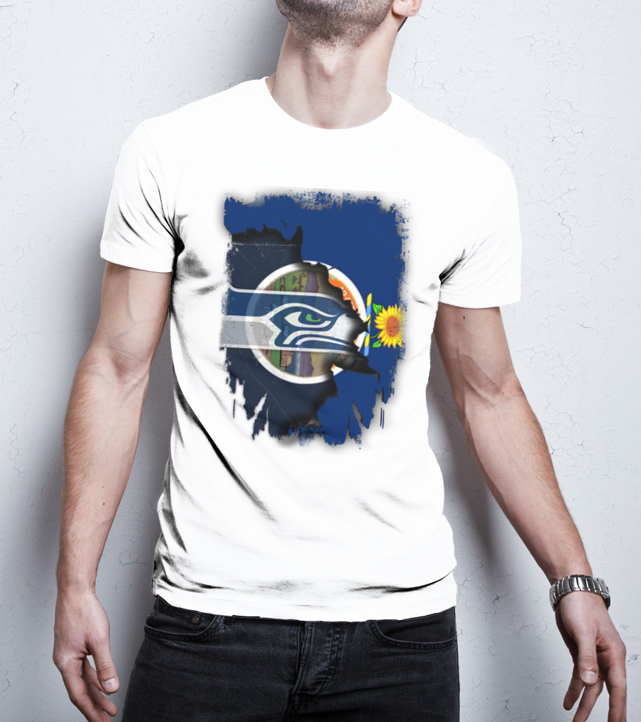 Kansas With Seahawks Heart And Sunflower Emblem T-Shirt
