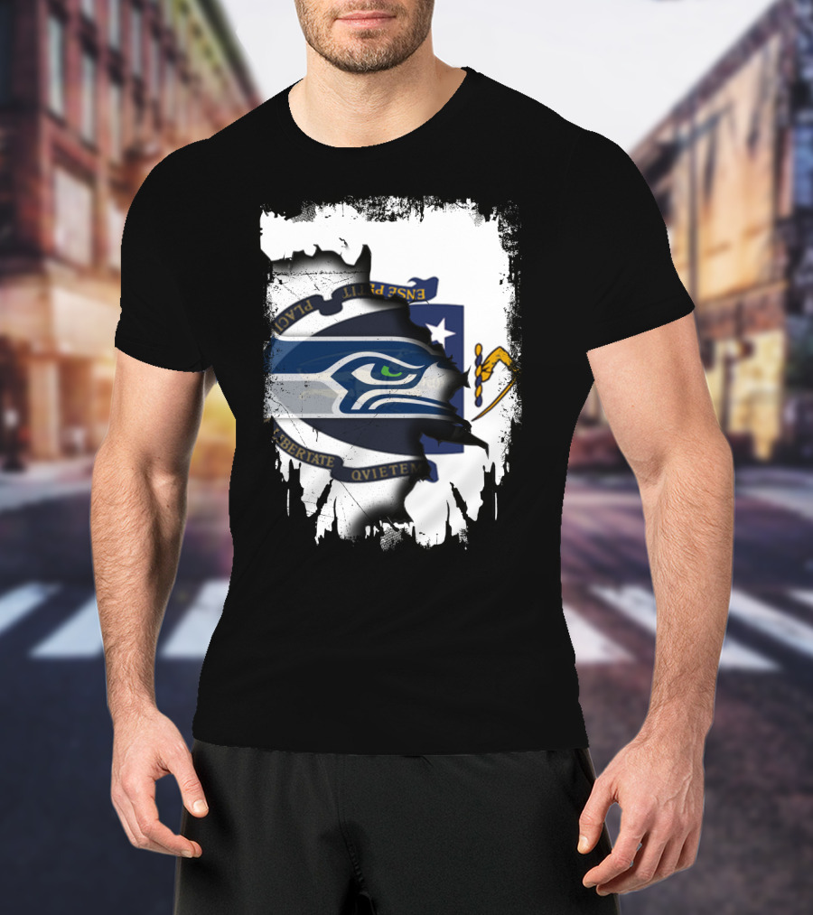 Massachusetts And Seahawks Ripped Blend T-Shirt