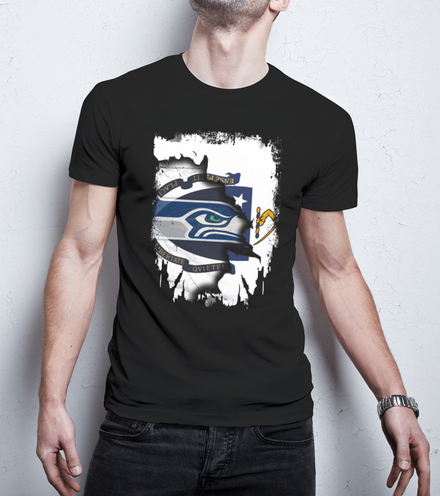 Massachusetts And Seahawks Ripped Blend T-Shirt