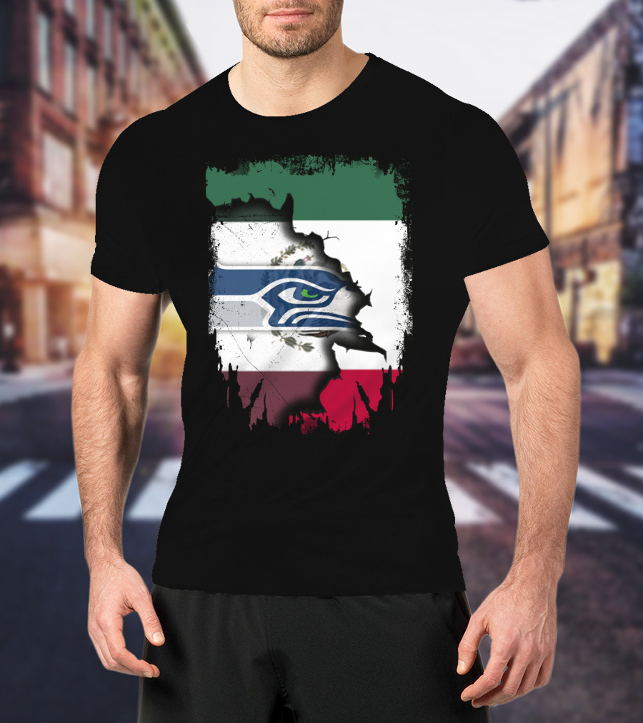 Mexico And Seahawks United With Flag And Logo Overlay T-Shirt