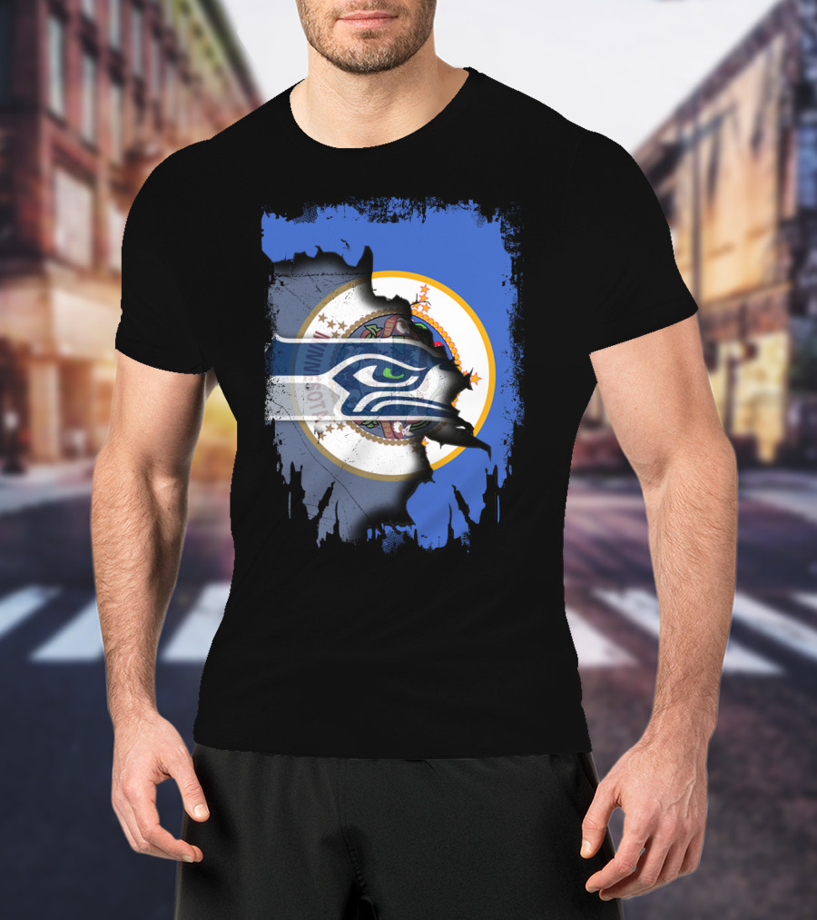 Minnesota Flag With Seahawks Logo Fusion T-Shirt