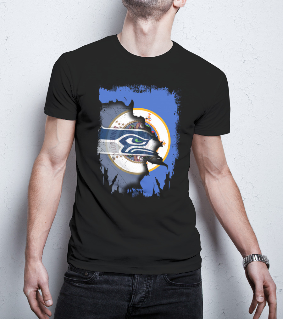 Minnesota Flag With Seahawks Logo Fusion T-Shirt
