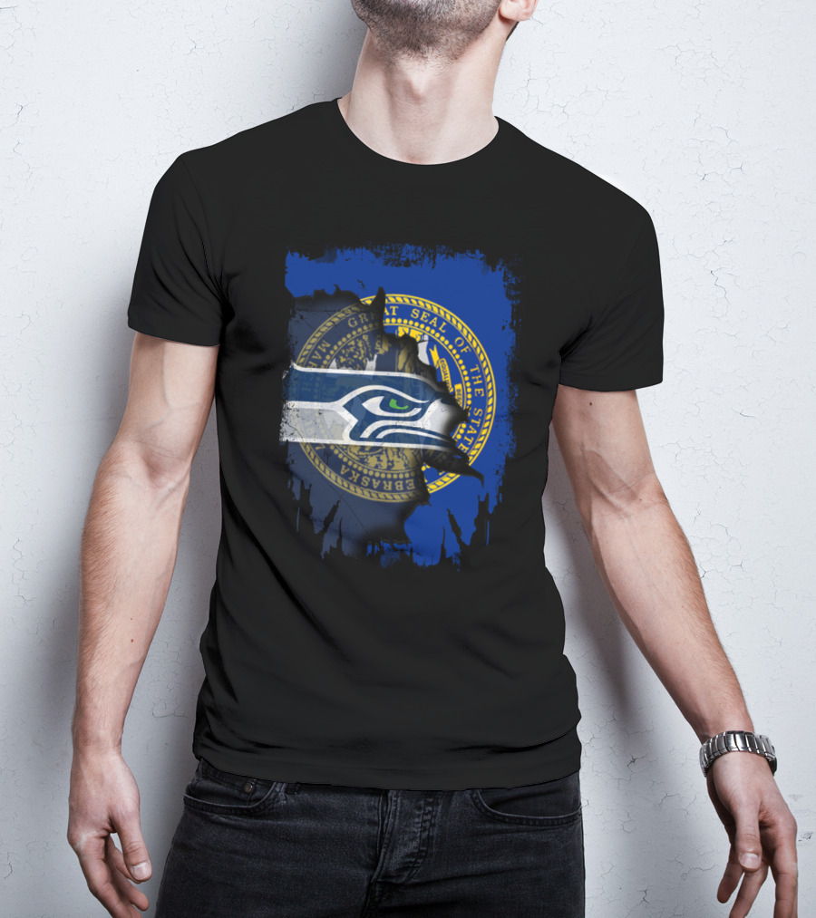 Nebraska State Seal Blended With Seahawks T-Shirt