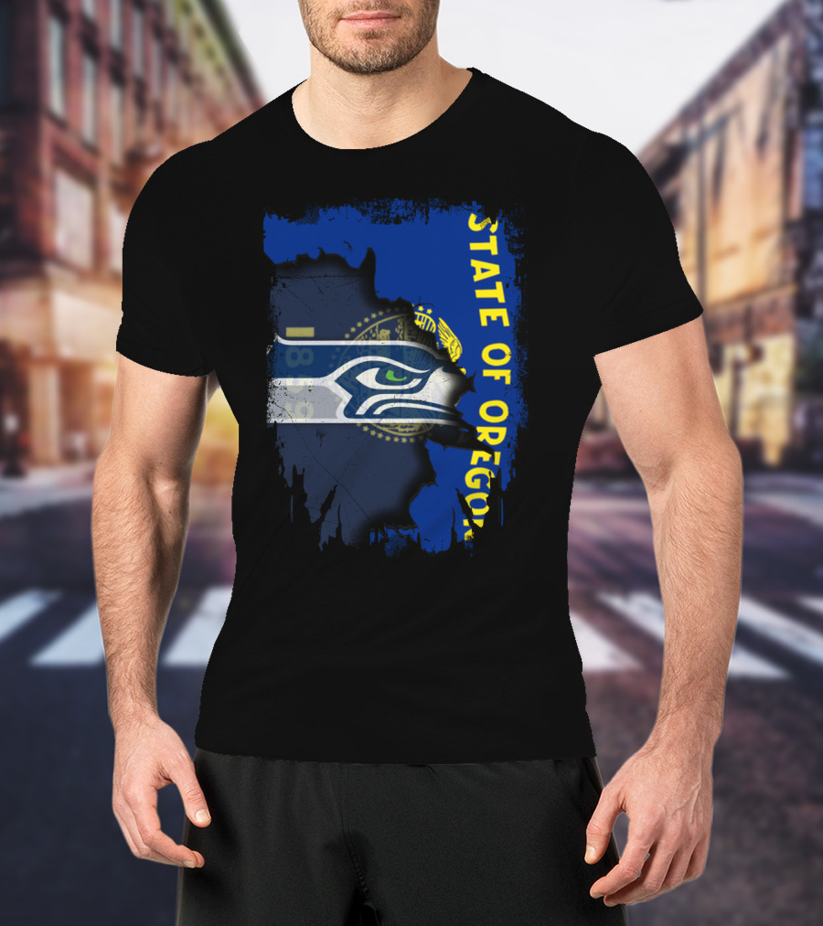 State Of Oregon With Seattle Seahawks T-Shirt