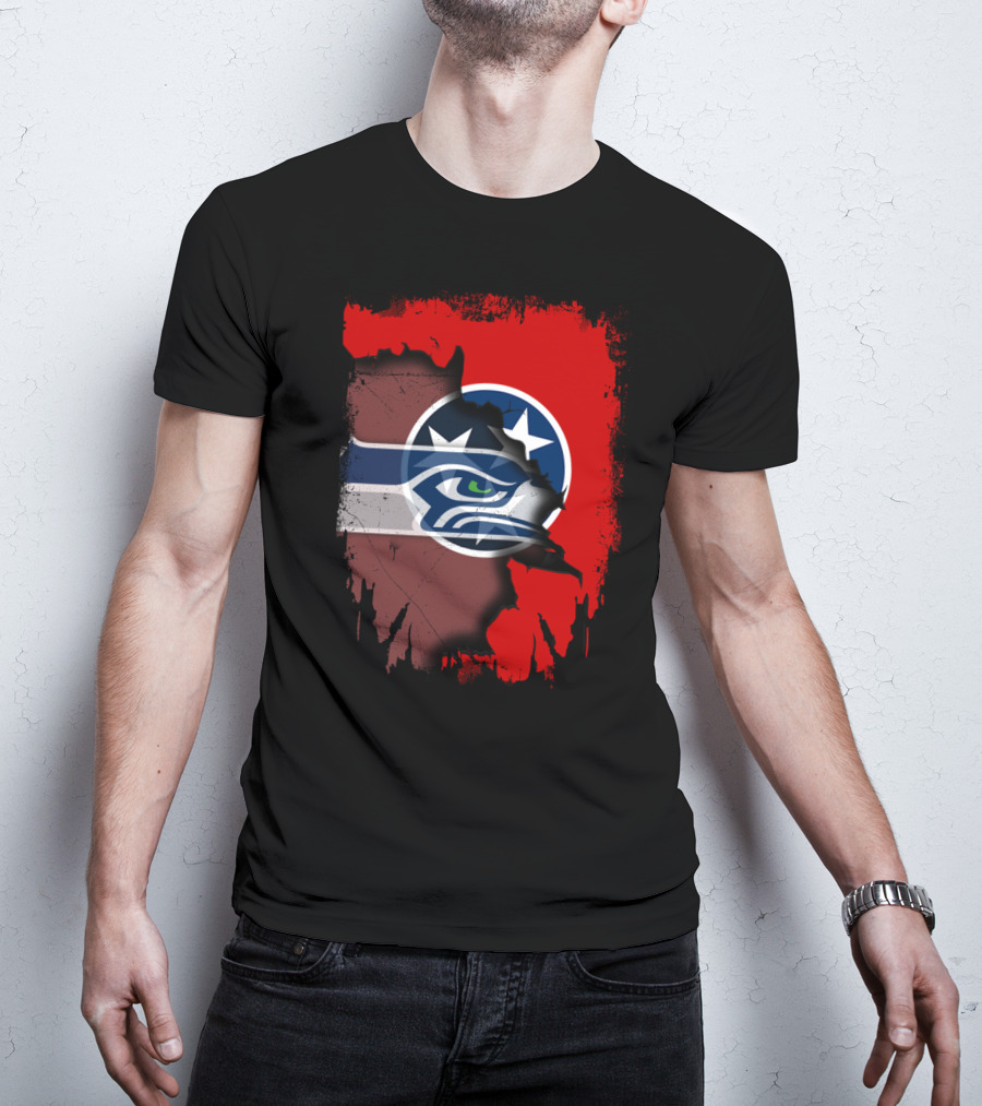 Tennessee Flag Seahawks Logo Fusion T-Shirt