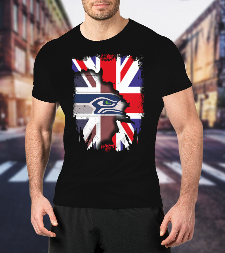 United Kingdom Flag With Seattle Seahawks Logo Integration T-Shirt