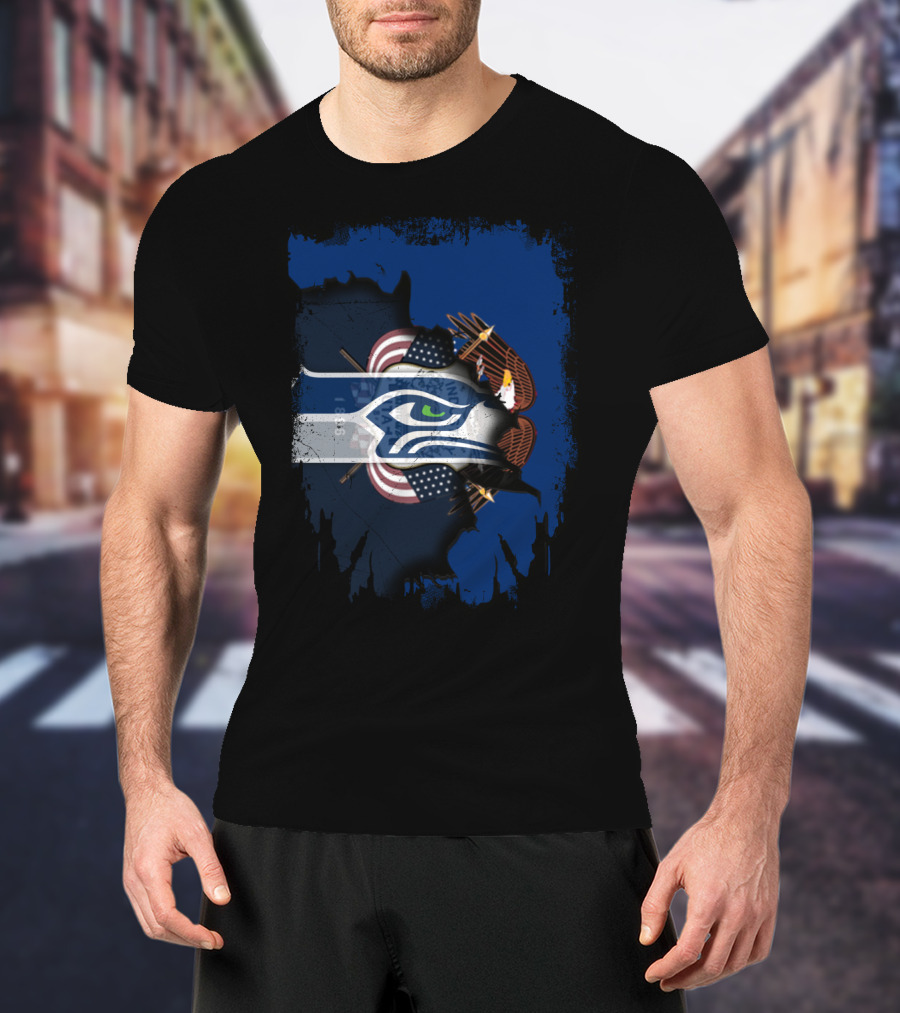 Utah Together With Seattle Seahawks American Eagle Flag T-Shirt