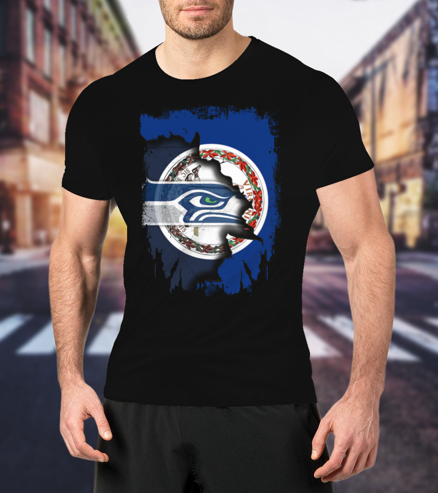 Virginia State Flag With Seattle Seahawks Logo Integration T-Shirt