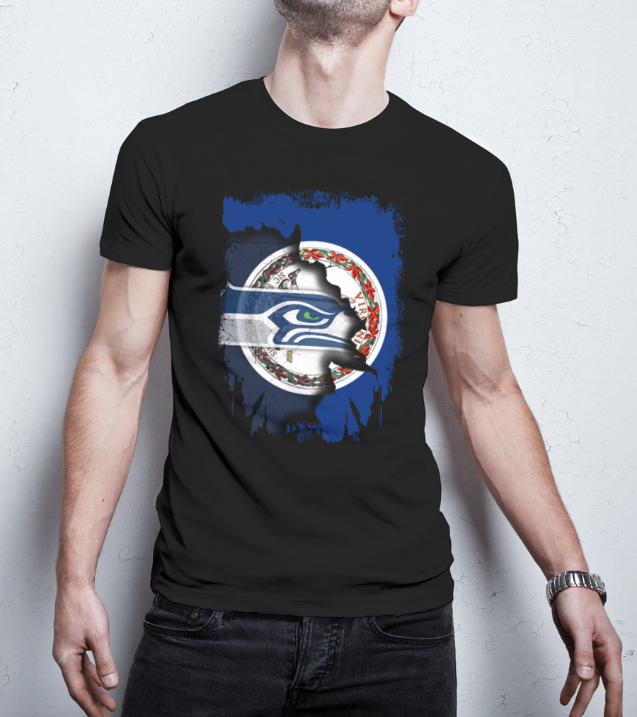 Virginia State Flag With Seattle Seahawks Logo Integration T-Shirt
