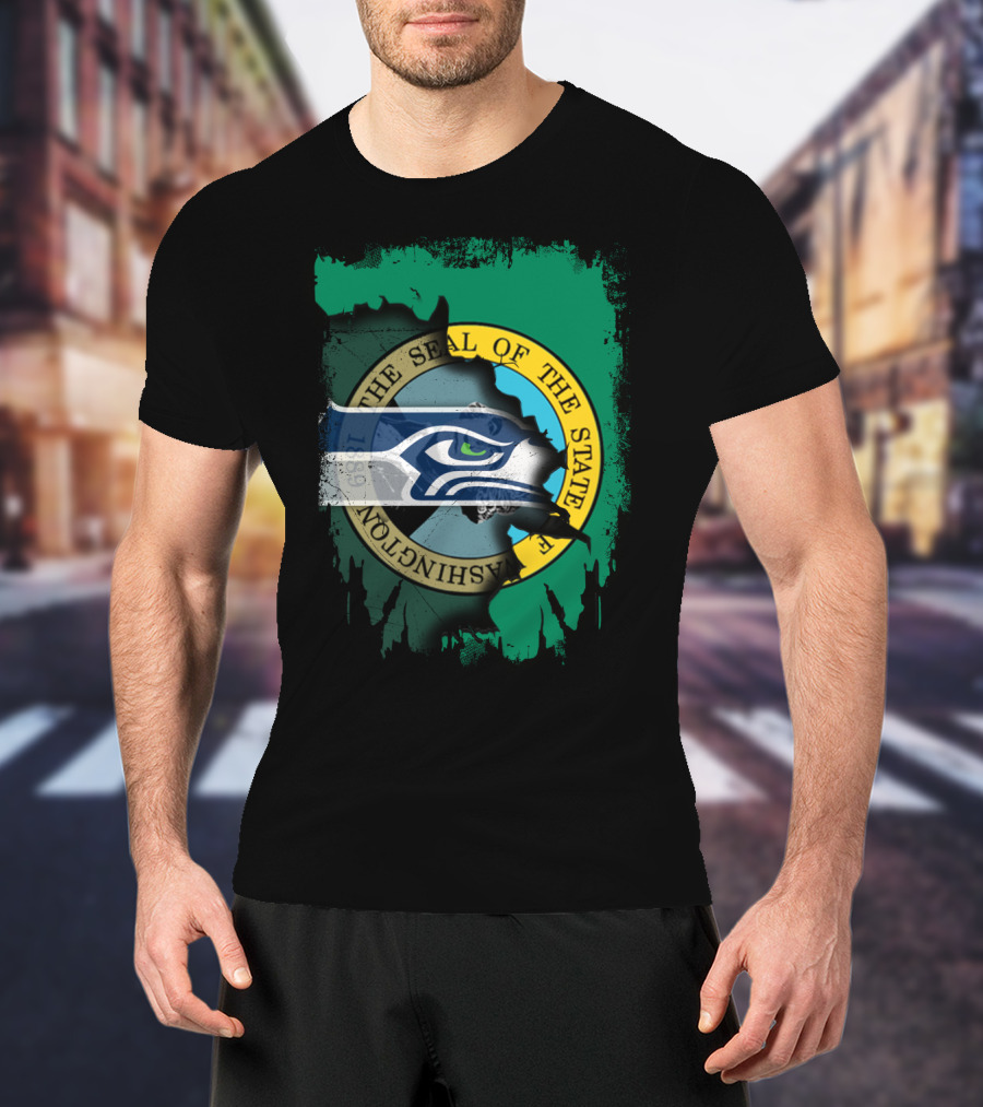 The Seal Of The State Of Washington With Seattle Seahawks T-Shirt