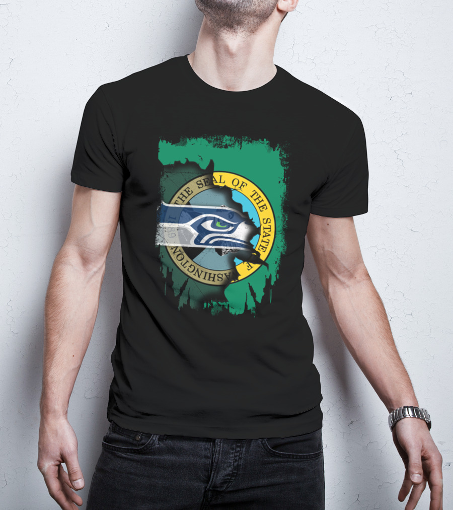 The Seal Of The State Of Washington With Seattle Seahawks T-Shirt