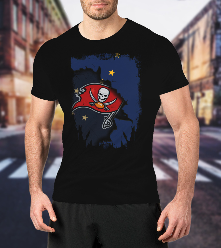 Together Alaska With Buccaneers Pirate Flag On Starry Blue Background T-Shirt